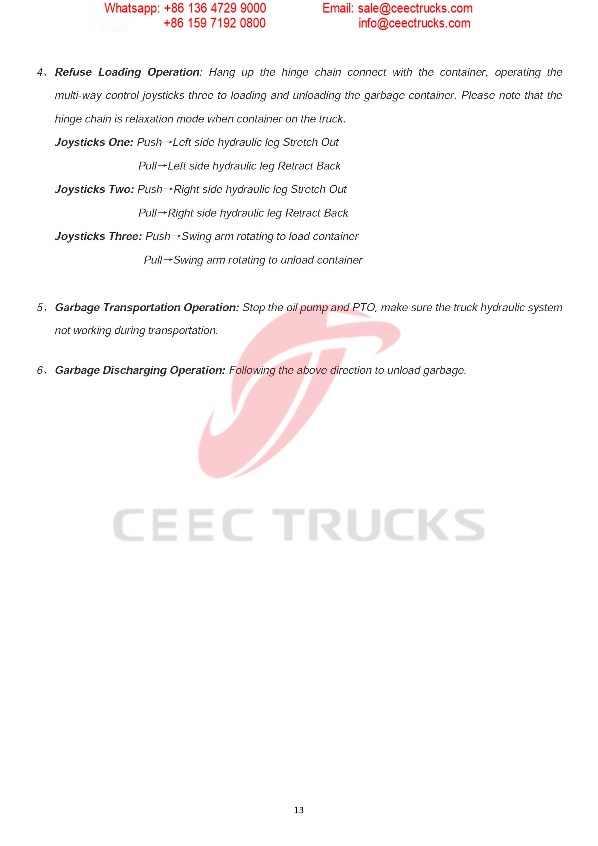 ISUZU 6CBM skip refuse truck Operation Manual ISUZU 6CBM skip refuse truck Operation Manual
