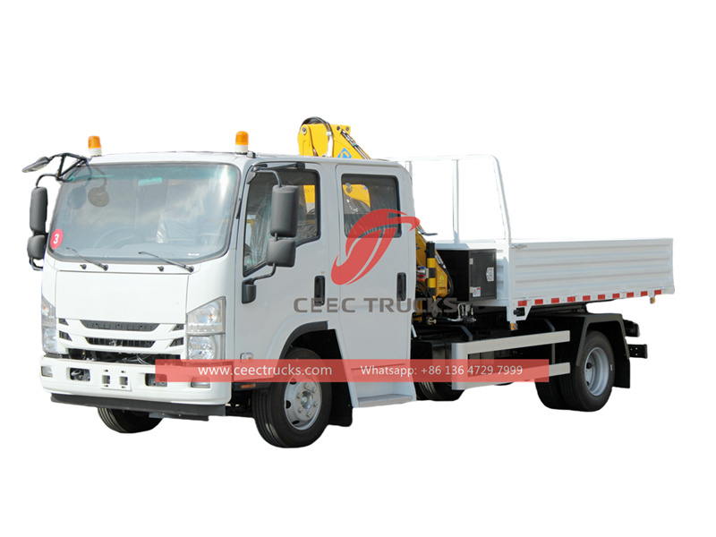 ISUZU NPR double cabin truck with folding crane 