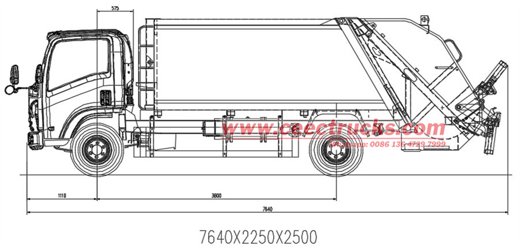 Foton rear loader garbage truck drawing