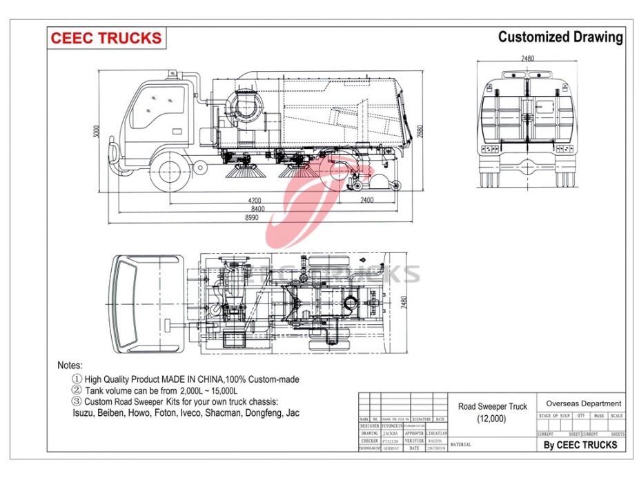 Vehículo barredor de carreteras Dongfeng 12.000L