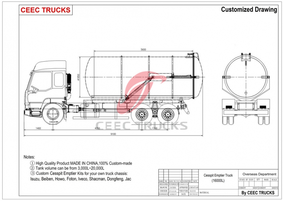 Camión más vacío de pozo negro Dongfeng 16CBM