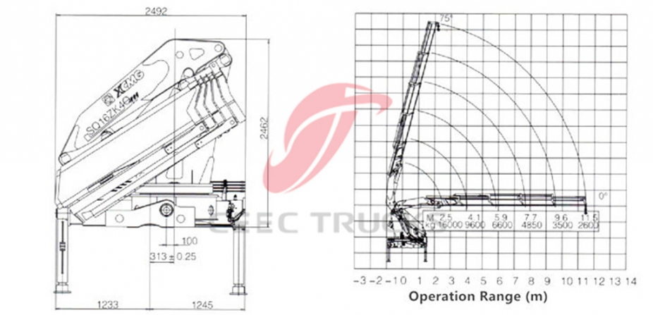 Grúa articulada dongfeng de 16 T