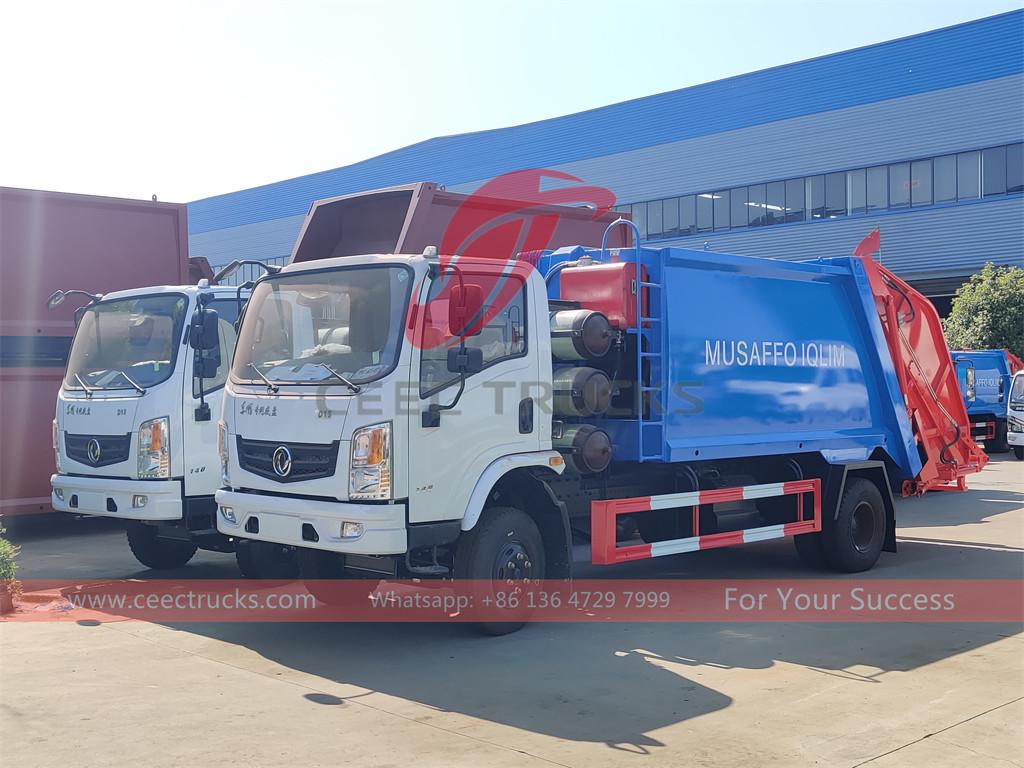 Camión compactador de basura DONGFENG CNG de 10 unidades, exportación de 6cbm a Uzbekistán