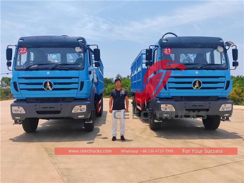 Tanzania: 2 unidades de camión grúa con brazo articulado Beiben RHD 6 × 4 exportados de CEEC TRUCKS